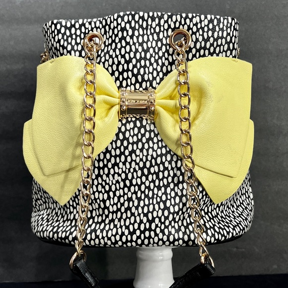 Betsey Johnson Yellow & Black Polka Dot Bow Tote - Picture 2 of 11